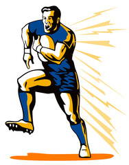 Rugby player running for a try  blue