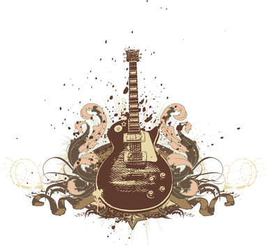 Guitar on the  grunge background. Vector illustration.