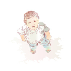 Little boy looking up and smiling. Vector illustration