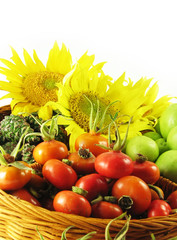 Naklejka na ściany i meble fruits in basket summer with sunflower