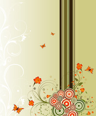 Abstract flower background with circles & butterflies, vector