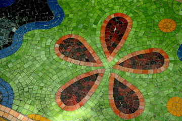 Whimsical and Colorful Tiled Mosaic Floor 