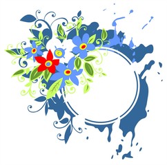 Blue grunge flowers frame