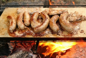 Roast meat - delicious dinner and sausage