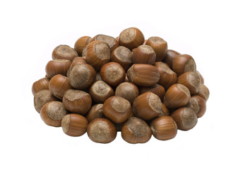 Round bunch of hazelnuts isolated on white