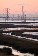 Electric towers on water