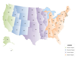 USA map with names of states
