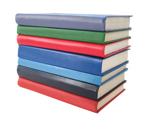 stack of books over white background
