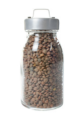 Glass jar of lentils
