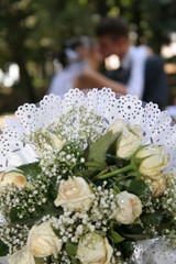 bride and groom kissing