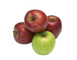 Red and green fresh apples isolated on white background