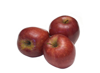 Three red fresh apple isolated on white background