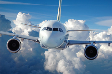 Commercial Airliner in Flight - obrazy, fototapety, plakaty