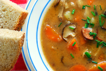 Potato soup with bread - detail