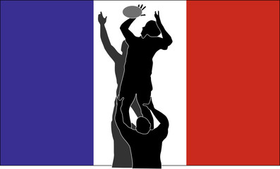 Rugby lineout with flag of France