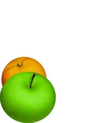 apple and orange queue on white