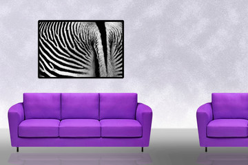 Purple Sofa and Zebra Art interior