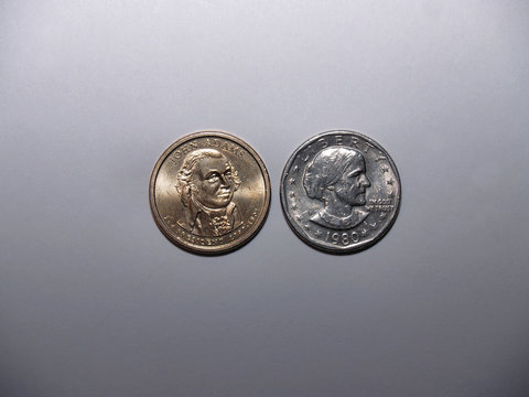 John Adams and Susan B Anthony Dollar coins