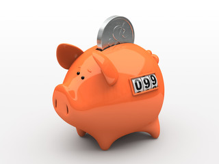 Orange piggy bank - counter on white background