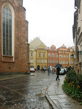 Rainy street in Warsaw