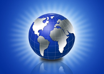 Fototapeta na wymiar 3d globe with glow in blue background