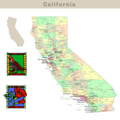 USA states series: California. Political map