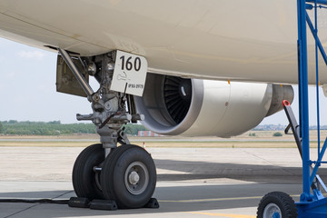 airliner in the airport, underside view
