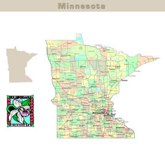 USA states series: Minnesota. Political map with counties