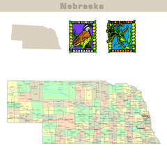 USA states series: Nebraska. Political map with counties