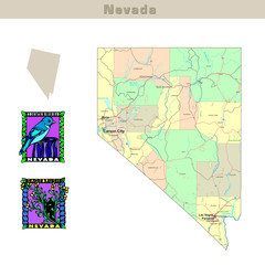 USA states series: Nevada. Political map with counties