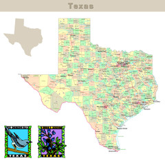 USA states series: Texas. Political map with counties
