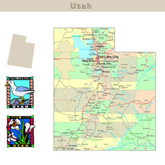 Fototapeta na wymiar USA states series: Utah. Political map with counties