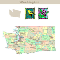 USA states series: Washington. Political map with counties