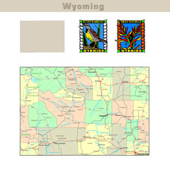 USA states series: Wyoming. Political map with counties