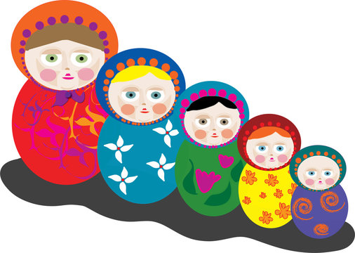 Multicoloured Russian Dolls / Babushkas
