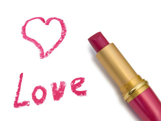 Word Love, heart and lipstick
