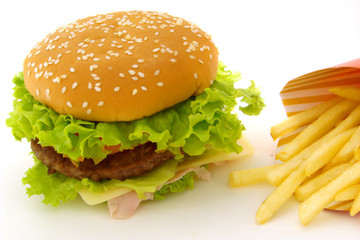 Hamburger and fries composition
