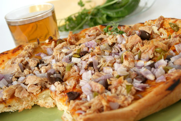 Pizza with tuna fish & apple juice