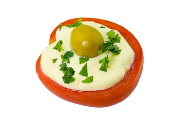 Tomato with mayonnaise isolated