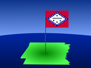 map of Arkansas with flag