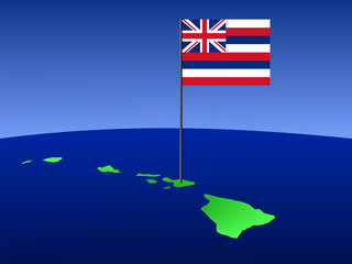 map of Hawaii with flag