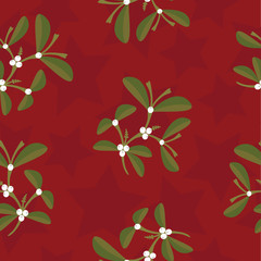 Mistletoe and stars seamless pattern (vector illustration)