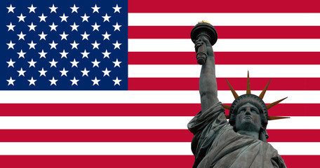 Statue of liberty against American flag
