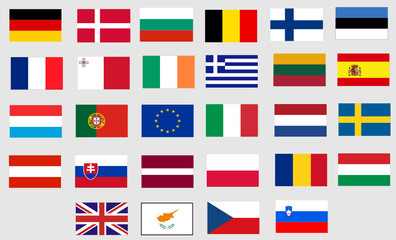 Flags of all twenty-seven member states of European Union