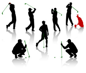 Silhouettes of the men playing a golf