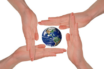 Women's hands around the Earth