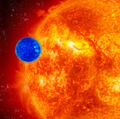 Obraz na płótnie Canvas Blue Planet And Red Sun