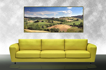 Yellow sofa and landscape painting
