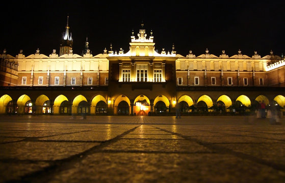 Krakow square at night