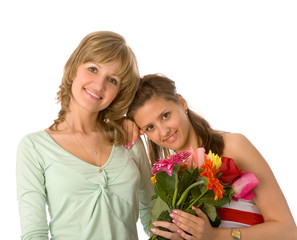 Fototapeta na wymiar two women with flowers